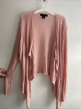 Tahari Blush Pink Open-Front Ruffle Knit Cardigan